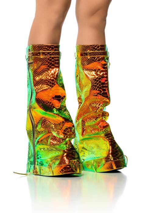 ALL THE WAY DOWN BELTED FOLDOVER BOOT IN METALLIC MULTI