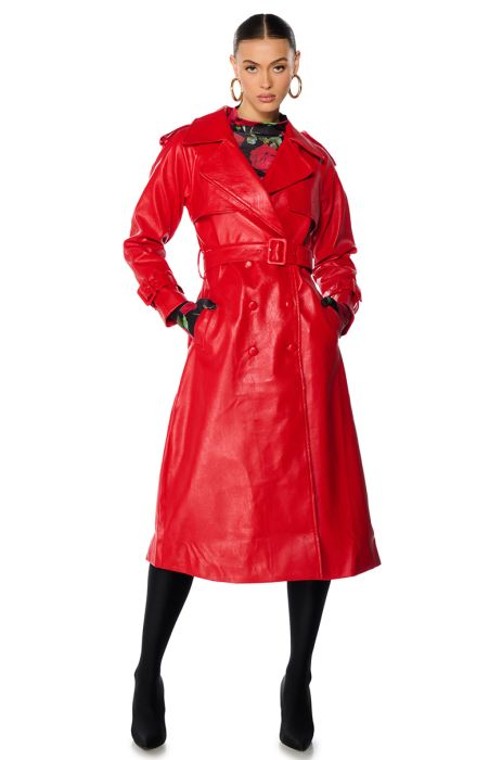 AU REVOIR FAUX LEATHER TRENCH IN RED