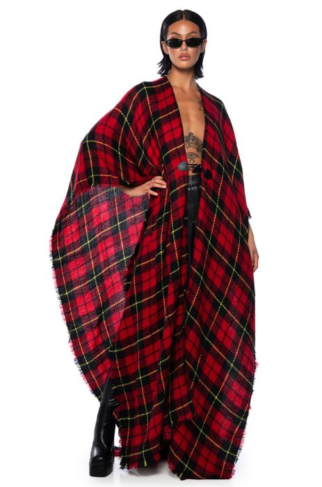 AURETA LONG PLAID PONCHO