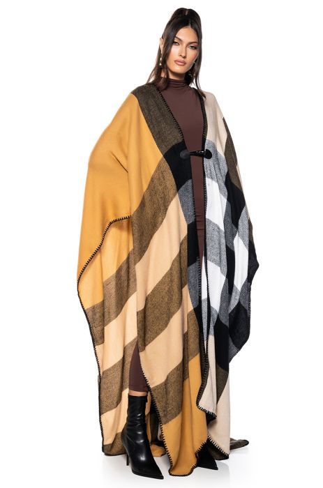 AURETA NEW PLAID MAXI PONCHO