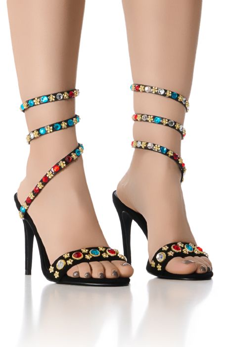 AZALEA WANG ABU BLACK EMBELLISHED COIL SANDAL