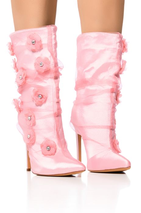 AZALEA WANG ACACIA PINK FLOWER EMBELLISHED BOOTIE