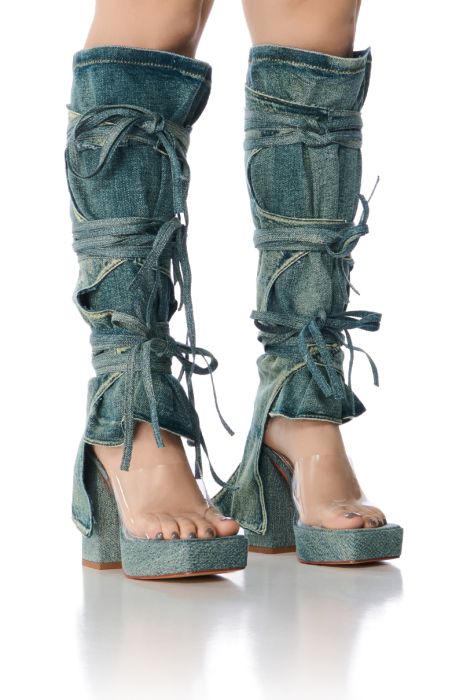 AZALEA WANG AERIAL BLUE DENIM WASHED SANDAL