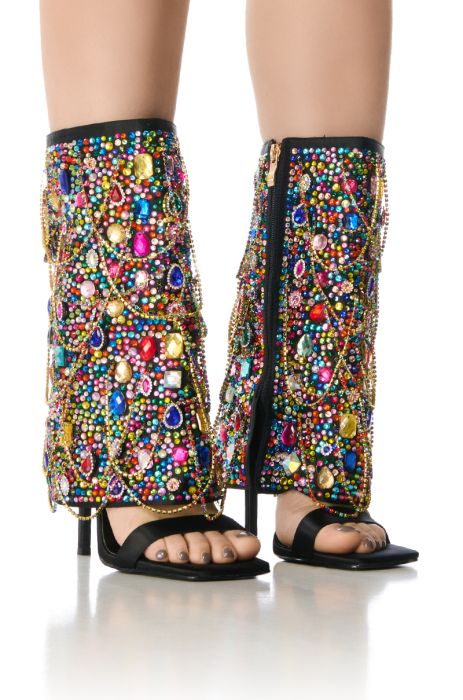 AZALEA WANG AMORY MULTI EMBELLISHED OPEN TOE SANDAL BOOTIE