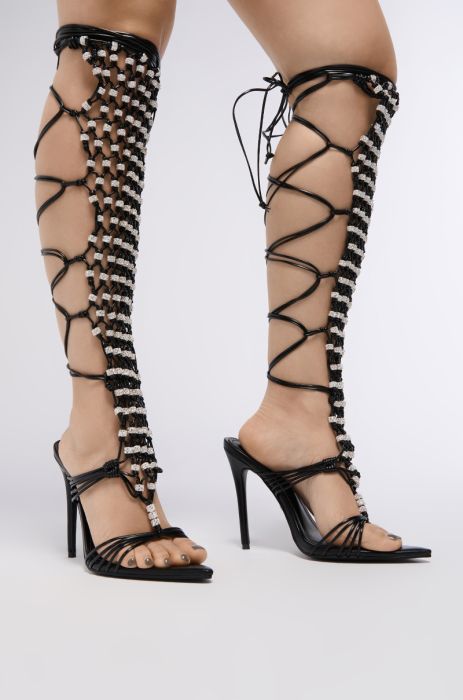 AZALEA WANG ARDSLEY BLACK LATTICE GLADIATOR SANDAL