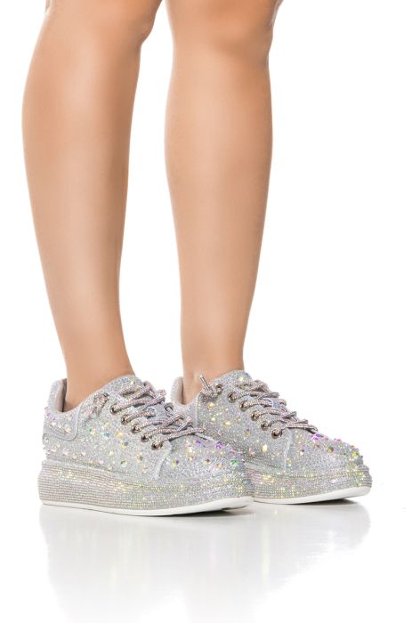 AZALEA WANG AZURE SILVER RHINESTONE SNEAKER