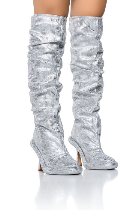 AZALEA WANG BAREFOOT SILVER OVER THE KNEE RHINESTONE BOOT