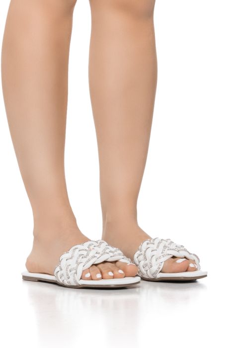 AZALEA WANG BARON EMBELLISHED FLAT SANDAL IN WHITE