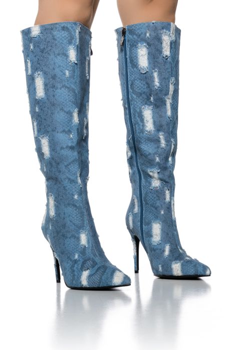 AZALEA WANG BELINE SNAKESKIN BOOT IN BLUE