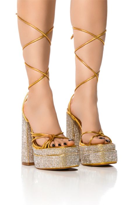 AZALEA WANG BLAZE EMBELLISHED PLATFORM SANDAL IN GOLD