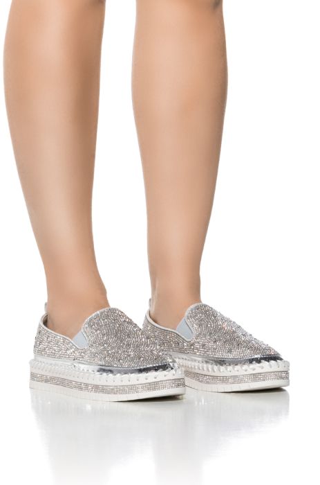 AZALEA WANG BRITTANY SILVER RHINESTONE SNEAKER