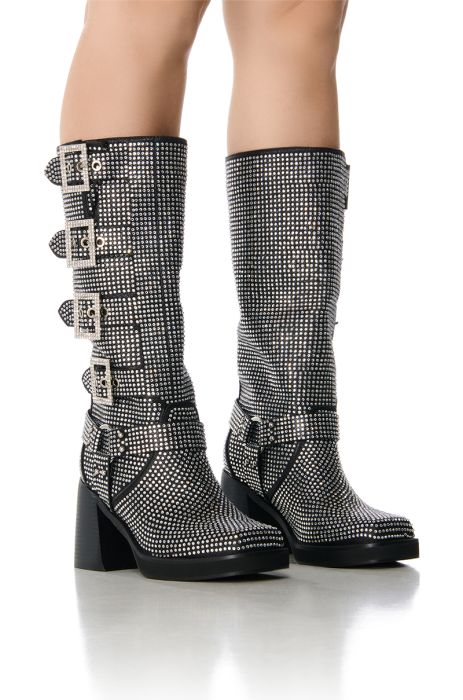 AZALEA WANG BRONSON BLACK RHINESTONE EMBELLISHED BOOT