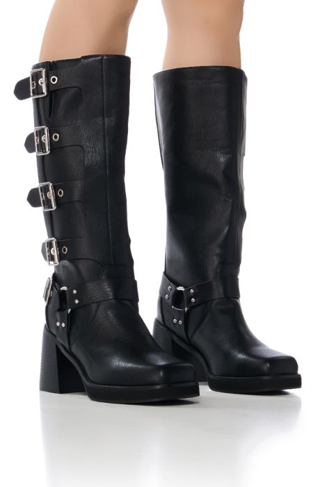 AZALEA WANG BRONSON CHUNKY MOTO BOOT IN BLACK