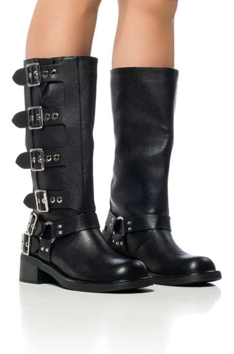 AZALEA WANG BUCKLED UP BLACK RIDING BOOTIE