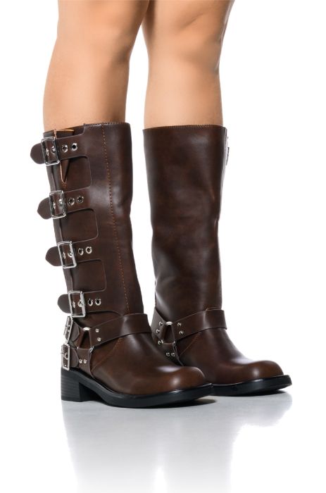 AZALEA WANG BUCKLED UP BROWN RIDING BOOTIE