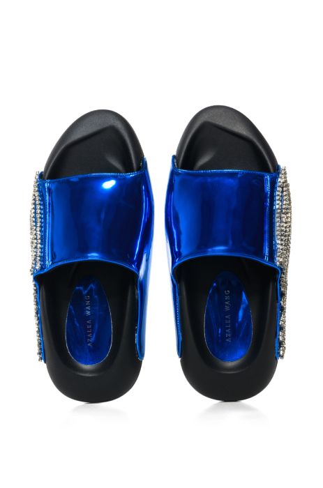 AZALEA WANG BUGGY HOLOGRAPHIC EMBELLISHED SLIDE IN BLUE