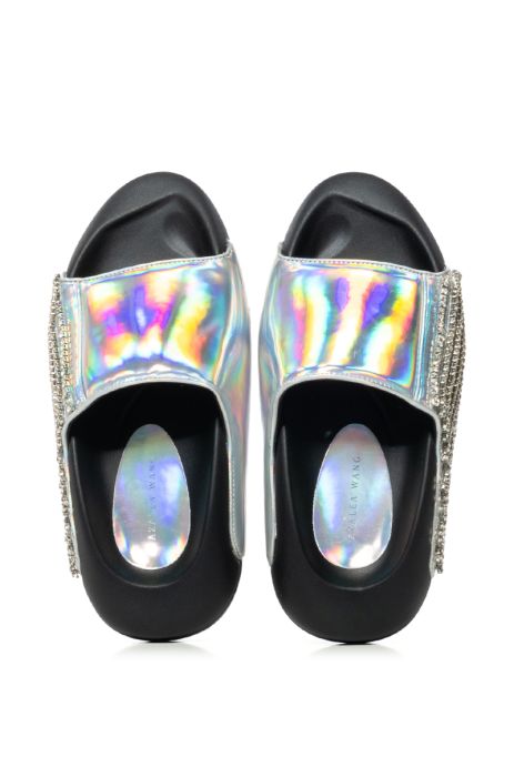 AZALEA WANG BUGGY HOLOGRAPHIC EMBELLISHED SLIDE IN SILVER