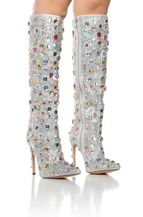 AZALEA WANG CHAMPAGNE MEMORIES RHINESTONE COVERED KNEE HIGH BOOT IN PINK