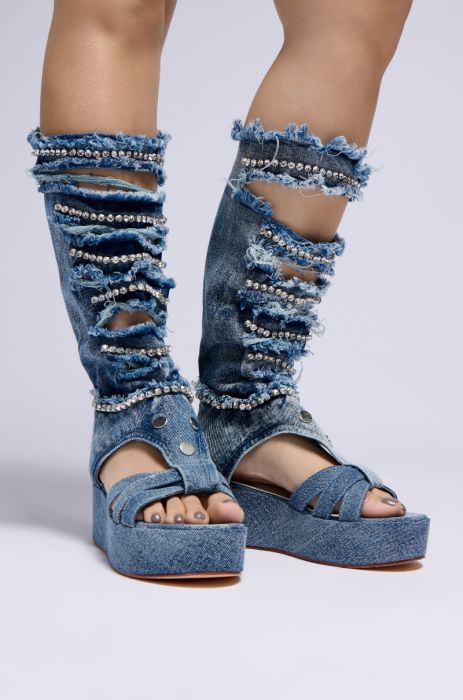 AZALEA WANG CHIDI DENIM AND DIAMONDS GLADIATOR SANDAL