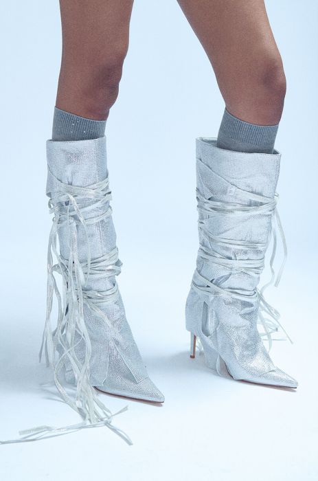 AZALEA WANG CORDIAL SILVER RHINESTONE BOOT IN SILVER