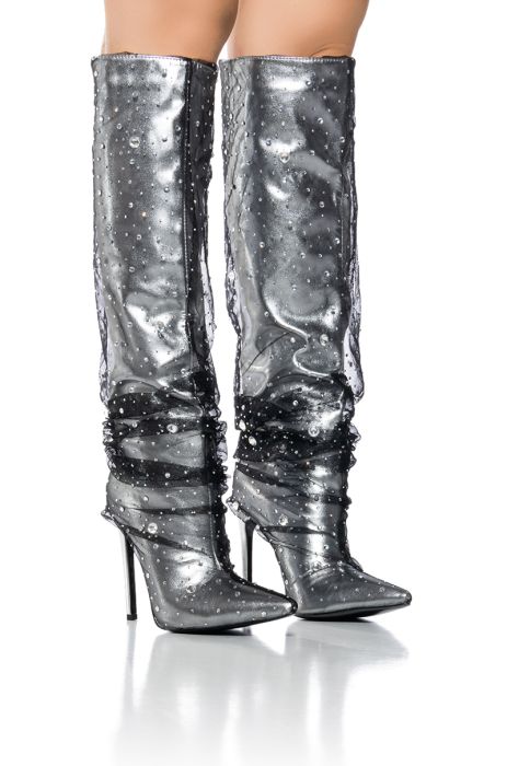 AZALEA WANG DULCIE SILVER EMBELLISHED BOOT