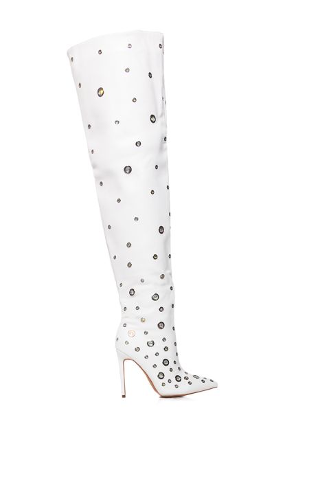 AZALEA WANG EIRENE WHITE EMBELLISHED BOOT