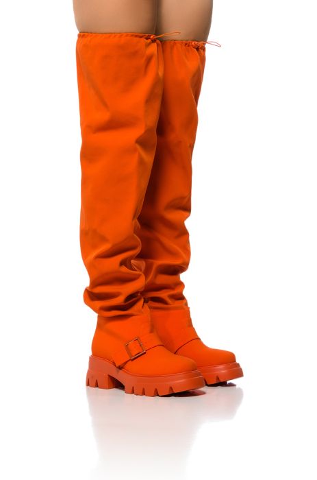 AZALEA WANG FRAPPE OVER THE KNEE CHUNKY BOOT IN ORANGE