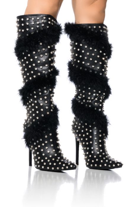 AZALEA WANG GARDENIA FEATHER EMBELLISHED BOOT IN BLACK