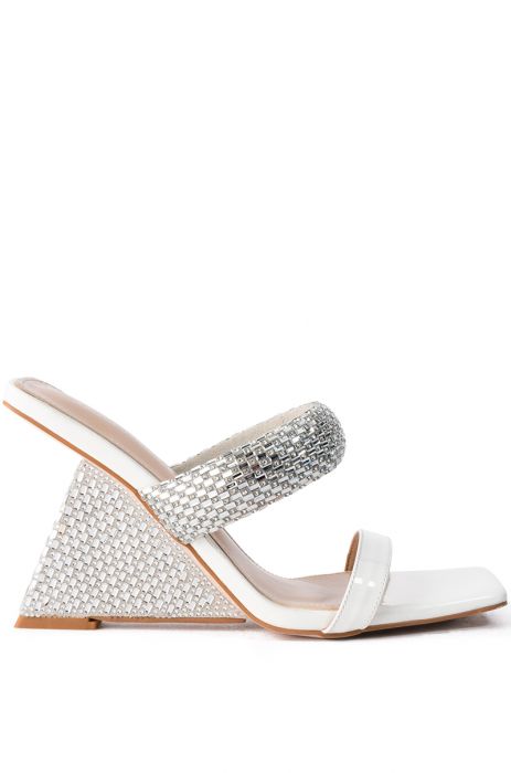 AZALEA WANG GRAHAM PATENT WEDGE EMBELLISHED SANDAL IN WHITE