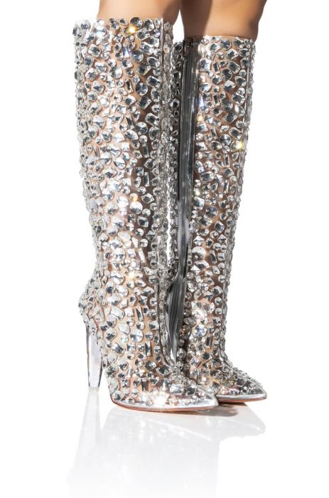 AZALEA WANG HONEY EMBELLISHED PVC CHUNKY BOOT IN SILVER