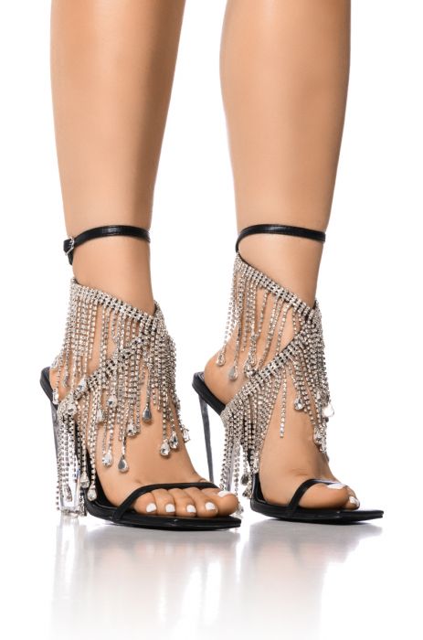 AZALEA WANG IN THE PARTY RHINESTONE FRINGE SANDAL IN BLACK