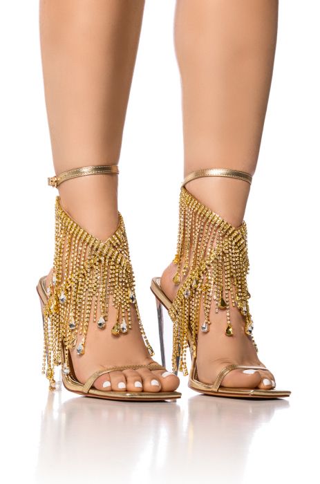 AZALEA WANG IN THE PARTY RHINESTONE FRINGE SANDAL IN GOLD