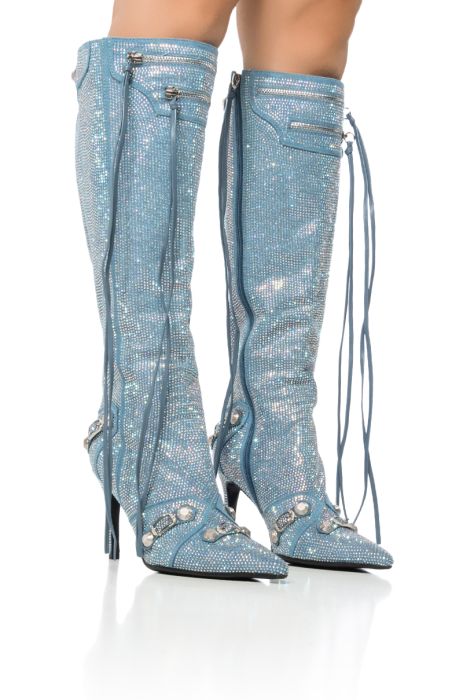 AZALEA WANG JUST FOR YOU RHINESTONE DENIM BOOT