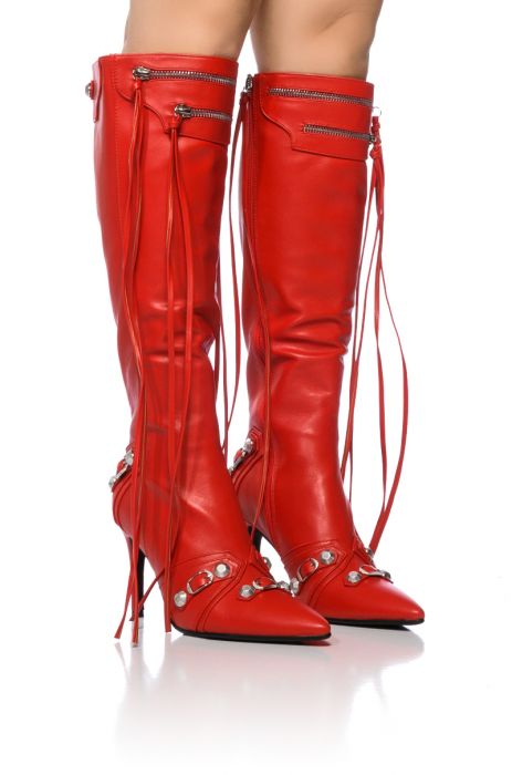 AZALEA WANG MAEVE STILETTO BOOT IN RED