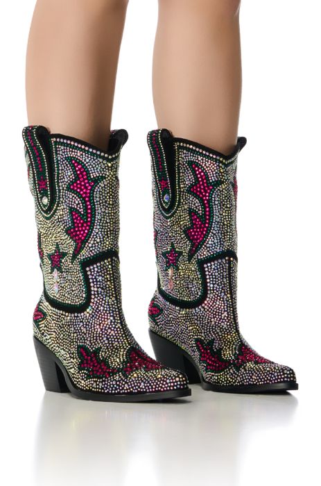 AZALEA WANG KAITLAND MULTI RHINESTONE WESTERN BOOTIE