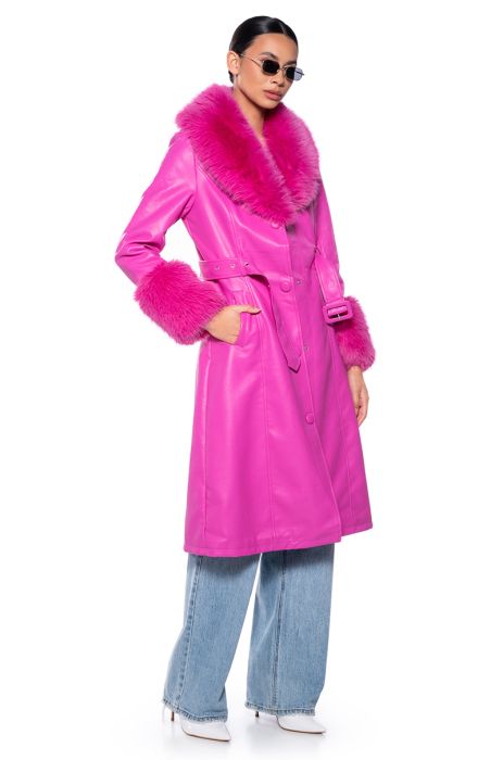 AZALEA WANG KAYA PU TRENCH WITH FUR LINING IN PINK