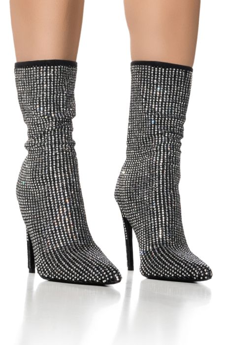 AZALEA WANG KRISPY SILVER RHINESTONE EMBELLISHED SOCK BOOTIE