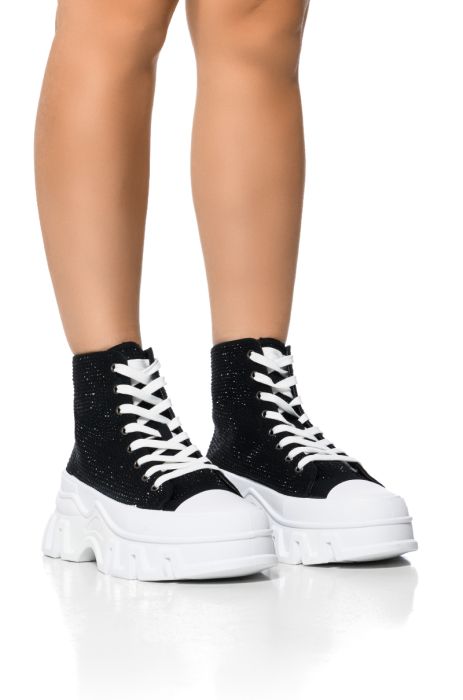 AZALEA WANG LIBBIE EMBELLISHED SNEAKER IN BLACK