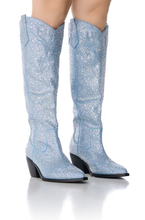 AZALEA WANG LOUELLA DENIM EMBELLISHED WESTERN BOOT