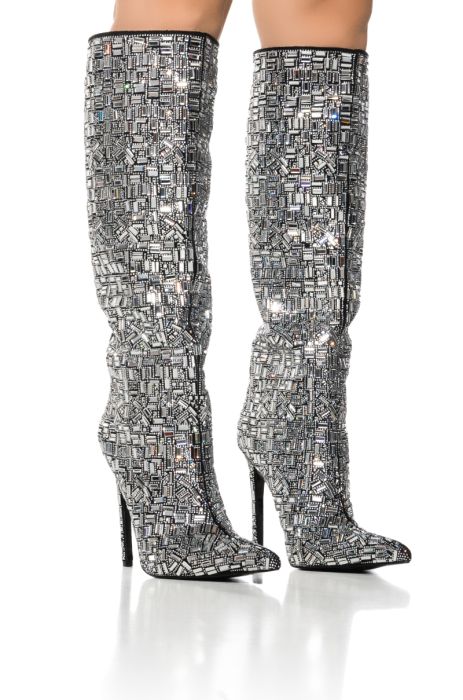 AZALEA WANG LOVERS LANE SILVER EMBELLISHED BOOT