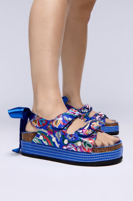 AZALEA WANG MACKLEY BROCADE IN BLUE FLATFORM SANDAL