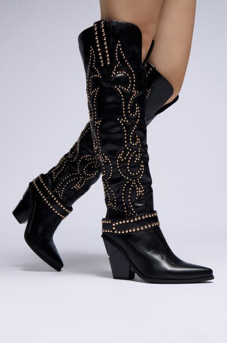 AZALEA WANG MAITIA BLACK EMBELLISHED WESTERN BOOT