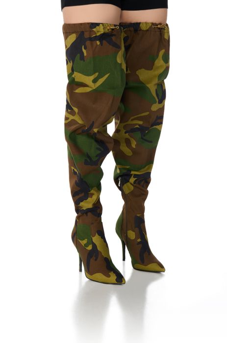 AZALEA WANG MANTIS BAGGY THIGH HIGH BOOT IN CAMO