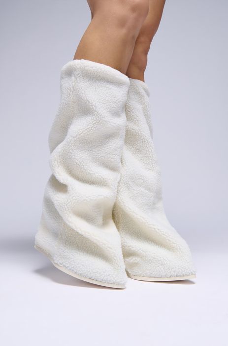 AZALEA WANG MARCELLE WHITE SHERPA WEDGE BOOT