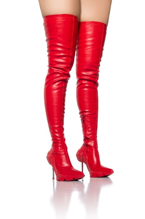 AZALEA WANG MCARTNEY THIGH HIGH STILETTO BOOT IN RED