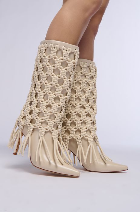 AZALEA WANG MELVINA BEIGE WEAVE TIE BOOTIE