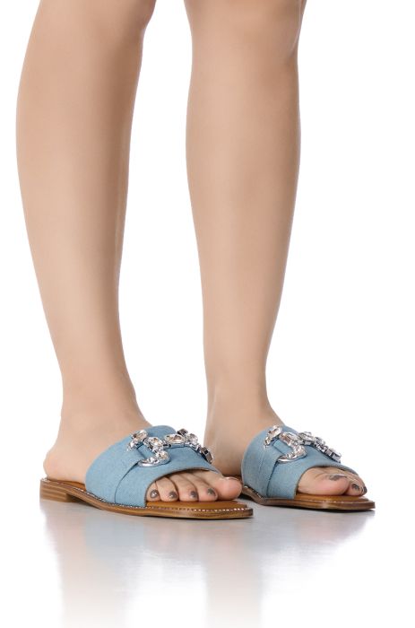 AZALEA WANG MIRIA DENIM AND DIAMOND SLIP ON SANDAL