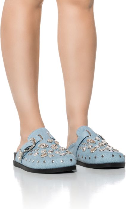 AZALEA WANG MOHSIN DENIM EMBELLISHED CLOG