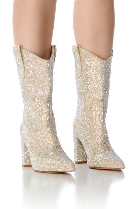 AZALEA WANG NESPRESSO MULTI RHINESTONE WESTERN BOOTIE