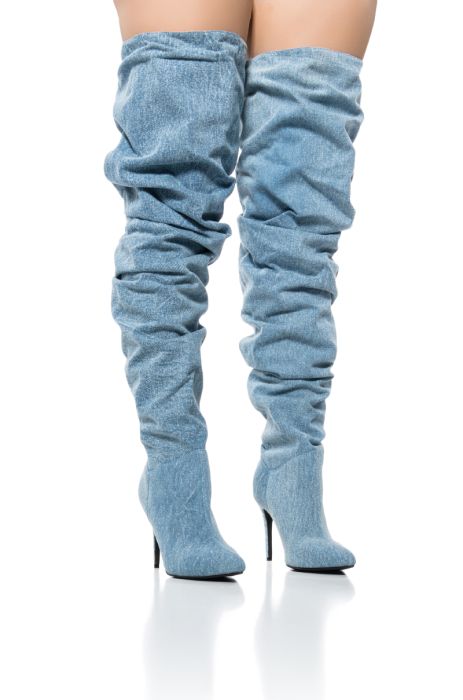 AZALEA WANG OCTAGON DENIM OVER THE KNEE SLOUCH BOOT